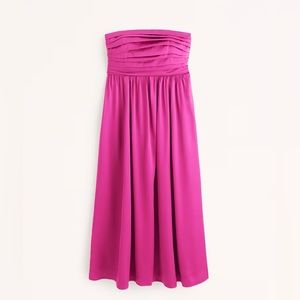 Abercrombie & Fitch Pink Emerson Ruched Strapless Midi Dress
